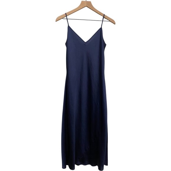 NWOT Aritzia Wilfred Only Slip Satin Midi Dress in Dark Blue Size Small - Picture 4 of 10